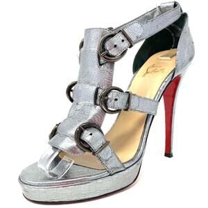 Christian Louboutin Lima 120 Silver Platform Buckle Sandals Heels 39